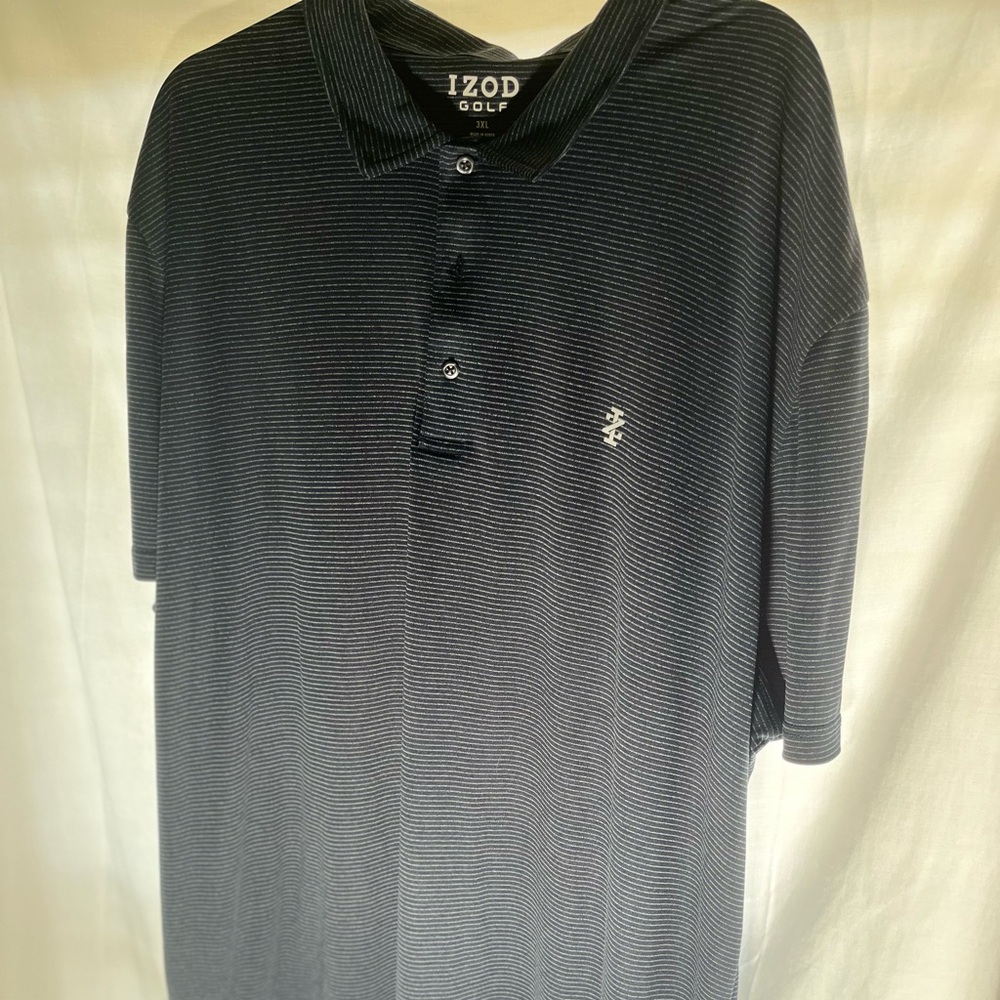 IZOD Golf Polo Navy with Grey Stripes Size 3XL